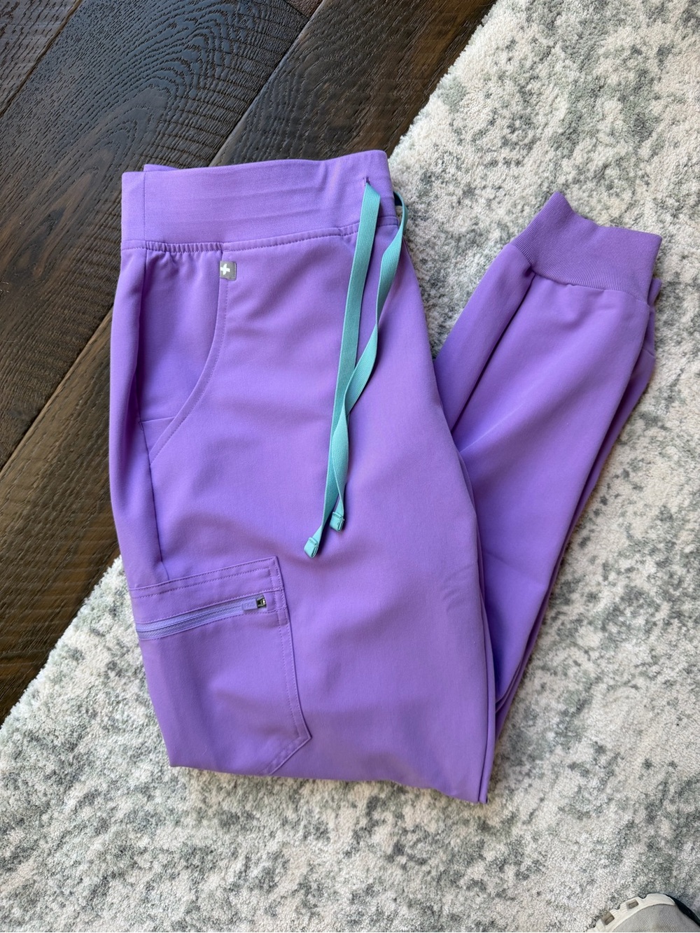 Figs Purple Women’s High rise Jogger Scrubs with Teal Drawstring